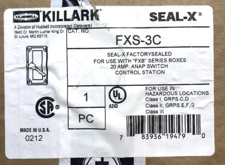 Hubbell Killark FXS-3C-NIB