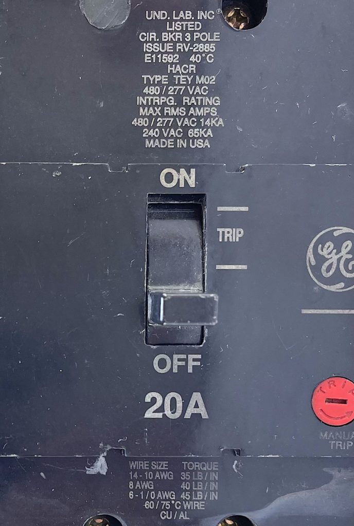 General Electric TEY320 3 Pole 20 Amp 480/277 Vac Circuit Breaker