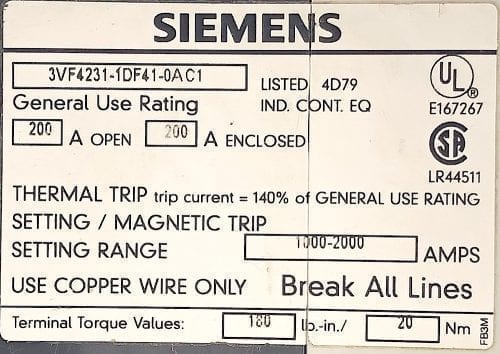 Siemens 3VF4231 -1DF41-0AC1