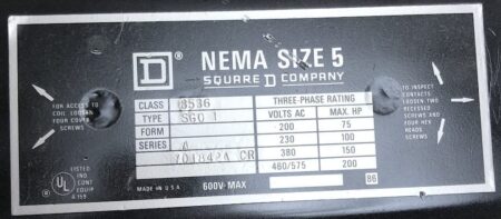 Square D 8536SGO Size 5 Motor Starter w/120 Vac Coil + 1 NO Aux - Image 2