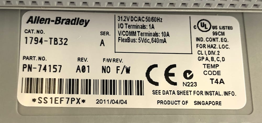 Allen Bradley 1794-TB32 Series A Rev A01 Flex I/O Terminal Block Base ...