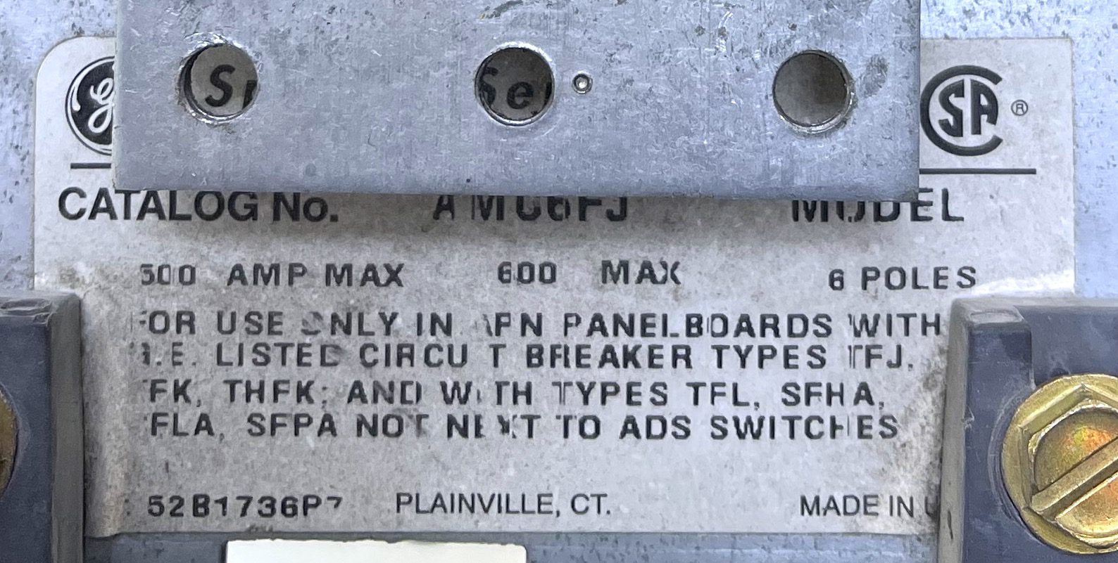 General Electric Ge AMC6FJ Module 6p 500a Amp 600v-ac Circuit Breaker 