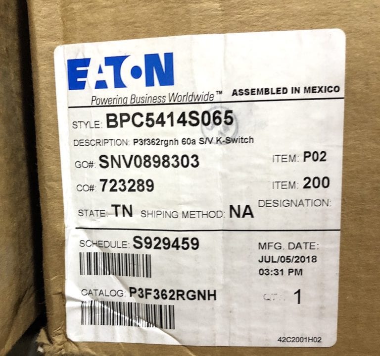 Eaton Cutler Hammer P3F362RGNH 3 Phase 60 Amp Buss-Plug (New In Box ...