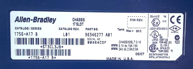 Allen Bradley 1756-A17 Series B 17-Slot Rack | Electrical Power and