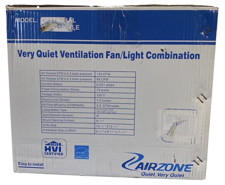 Airzone BPT1424AL 110 CFM 125SqFt Ventilation Fan/Light(New Sur