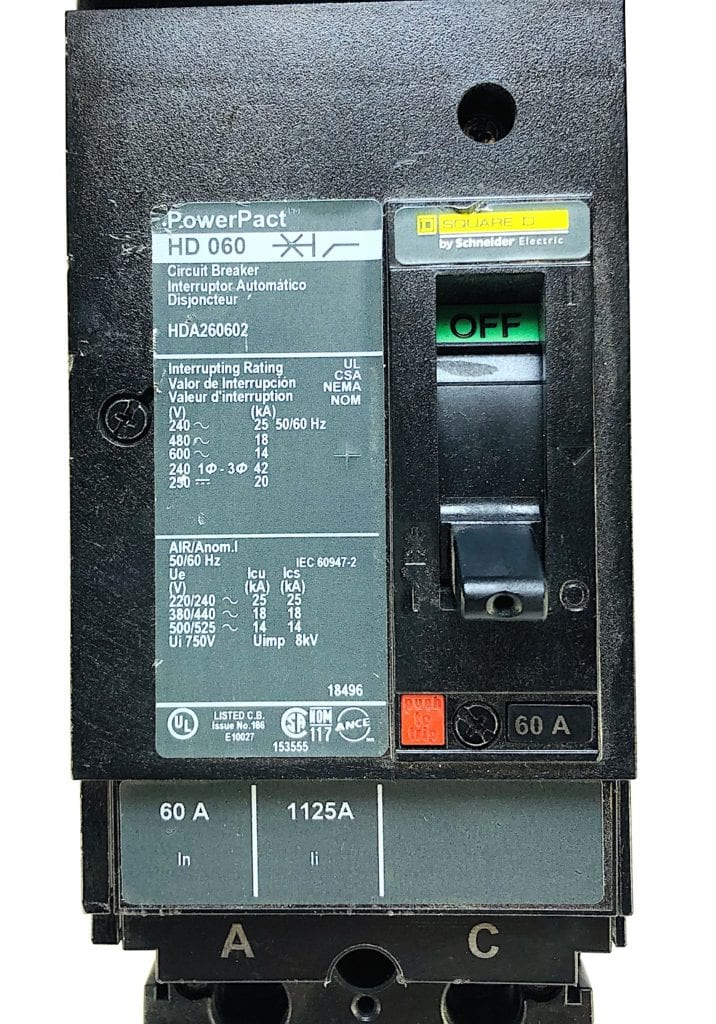 Square D HDA260602 2 Pole 60A 600V ILine Breaker (A + C Phase