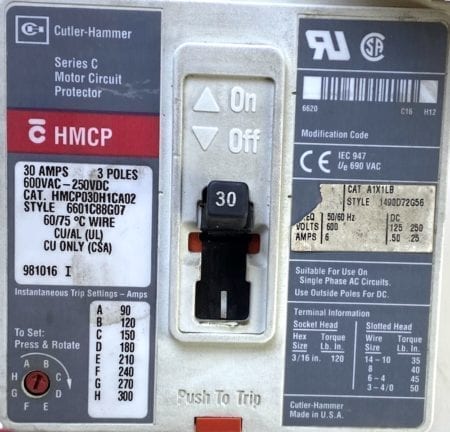 Cutler Hammer HMCP030H1CA02-AUX