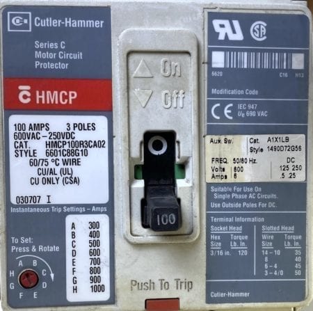 Cutler Hammer HMCP100R3CA02-AUX