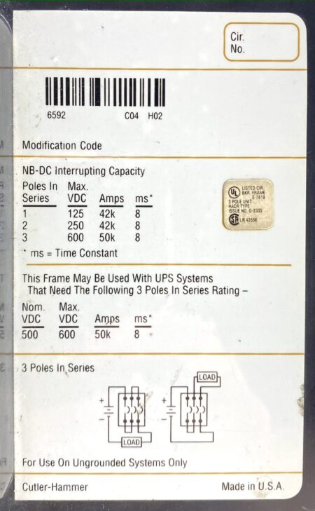 Cutler Hammer NBDC31200MW-NML-AUXx2-UV