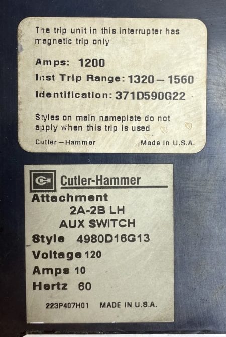 Cutler Hammer NBDC31200MW-NML-AUXx2-UV