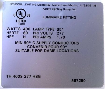 Lithonia Lighting TH-400S-277-HSG-NIB