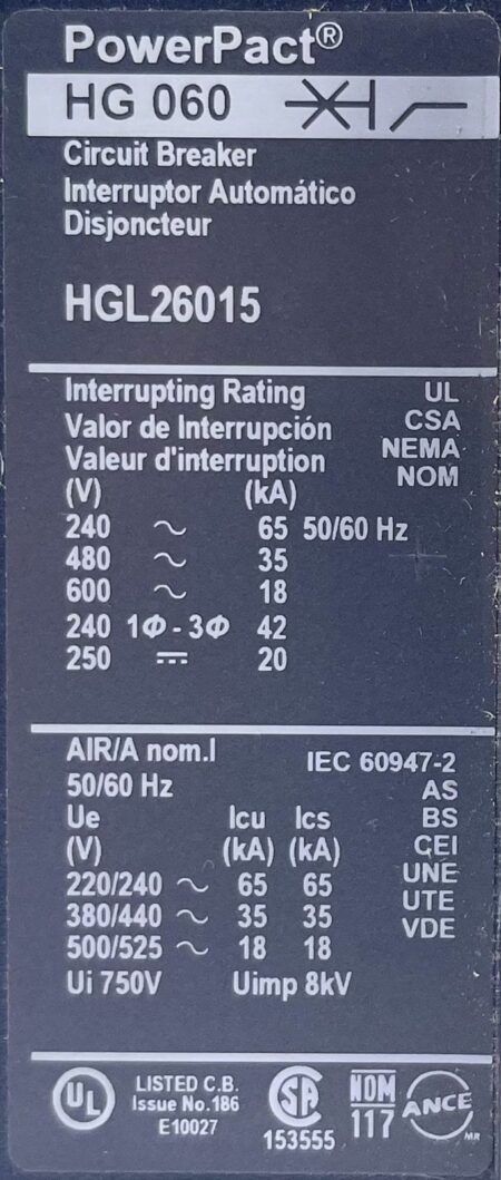 Square D HGL26015-NIB