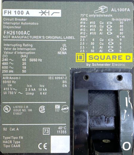 Square D FH26100AC-NML-CL-CHIP