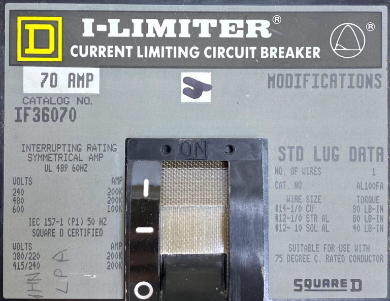 Square D IF36070 3 Pole 70 Amp 600 Vac ILine ILimiter Breaker