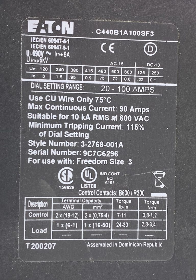 Eaton AN19KN0 Size 3 90 Amp Motor Starter w/120V Coil (NEW)