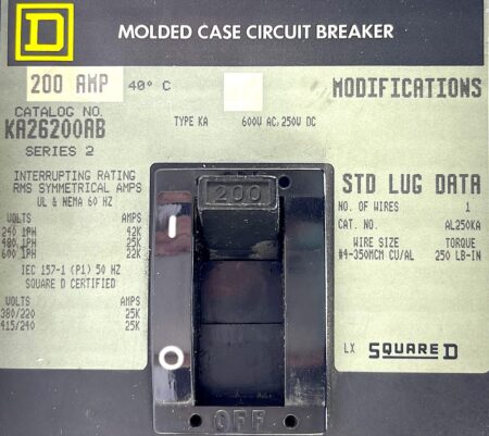 Square D KA26200AB 2 Pole 200 Amp 600 Vac I-Line Circuit Breaker - Image 5