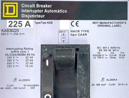 Square D KAB36225 3 Pole 225 Amp 600 Vac I-Line Circuit Breaker - Image 2
