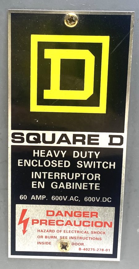 Square D HU362 3 Pole 60A 600V Type 1 Non-Fusible Safety Switch
