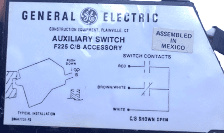 General Electric TFKASA2AB1 6A 240V TFK Auxiliary Switch w/ Screw