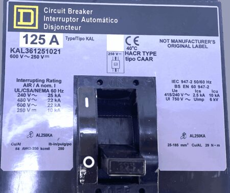 Square D KAL361251021 3P 125A 600V Breaker w/120-240V ST