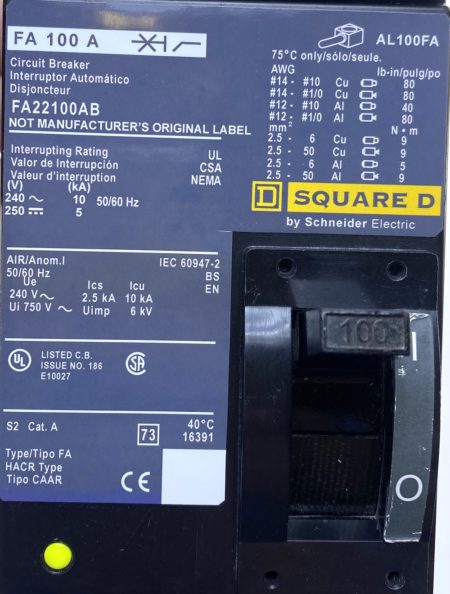 Square D FA22100AB 2P 100A 240V I-Line Breaker (A + B Phases)