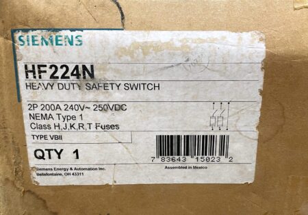 Siemens H224N 2P3W 200 Amp 240 Vac Fusible Safety Switch (NIB) - Image 2