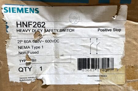 Siemens HNF262 2 Pole 60 Amp 600 Vac Fusible Safety Switch (NIB) - Image 6