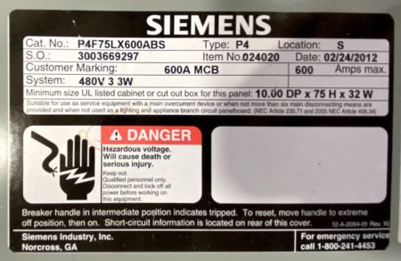 Siemens SIEMENS-PR4-3P3W-600A-480V-36C