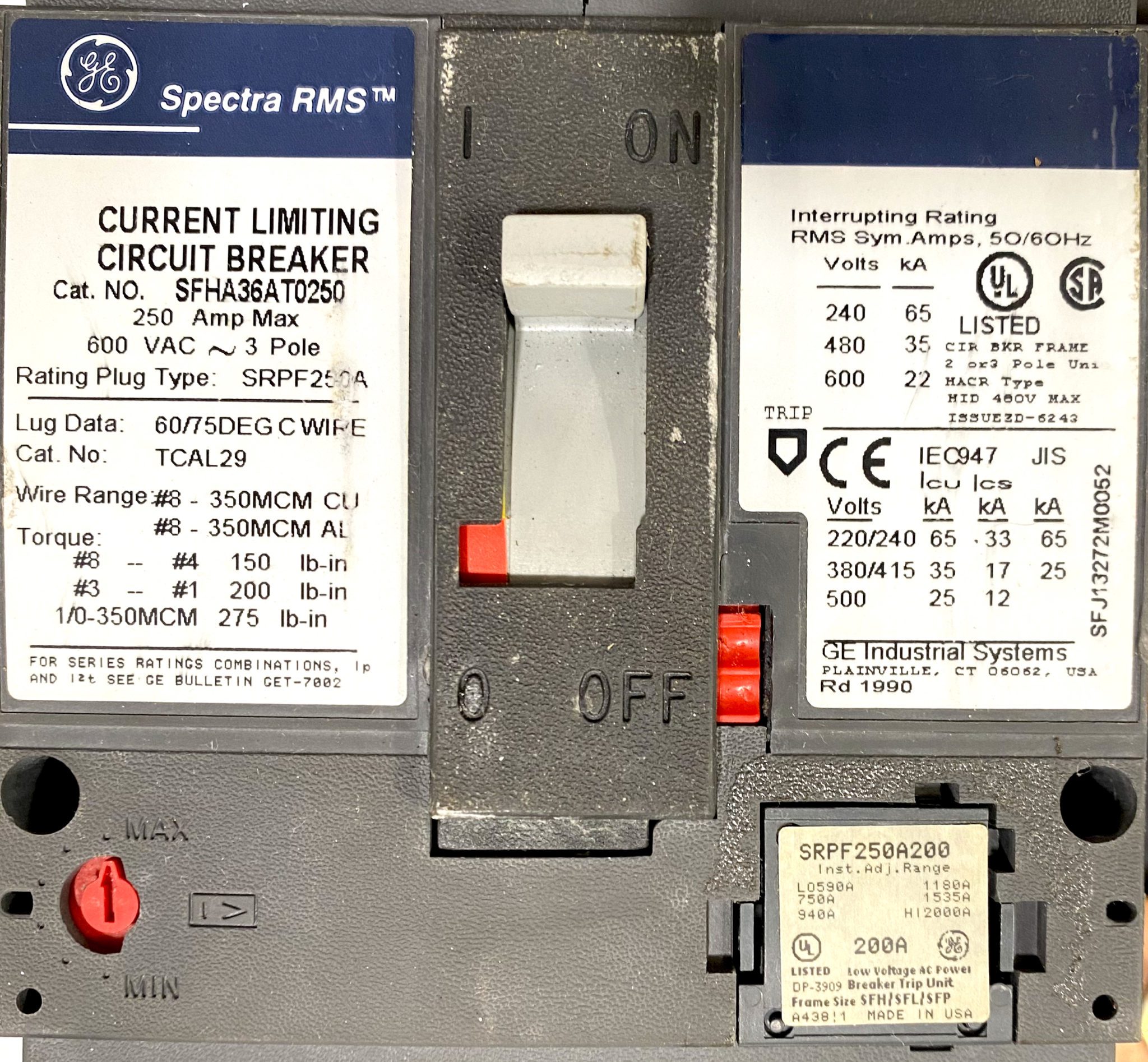 General Electric 3P4W 225Amp 208Y/120Vac 42Cir Main Breaker Panel