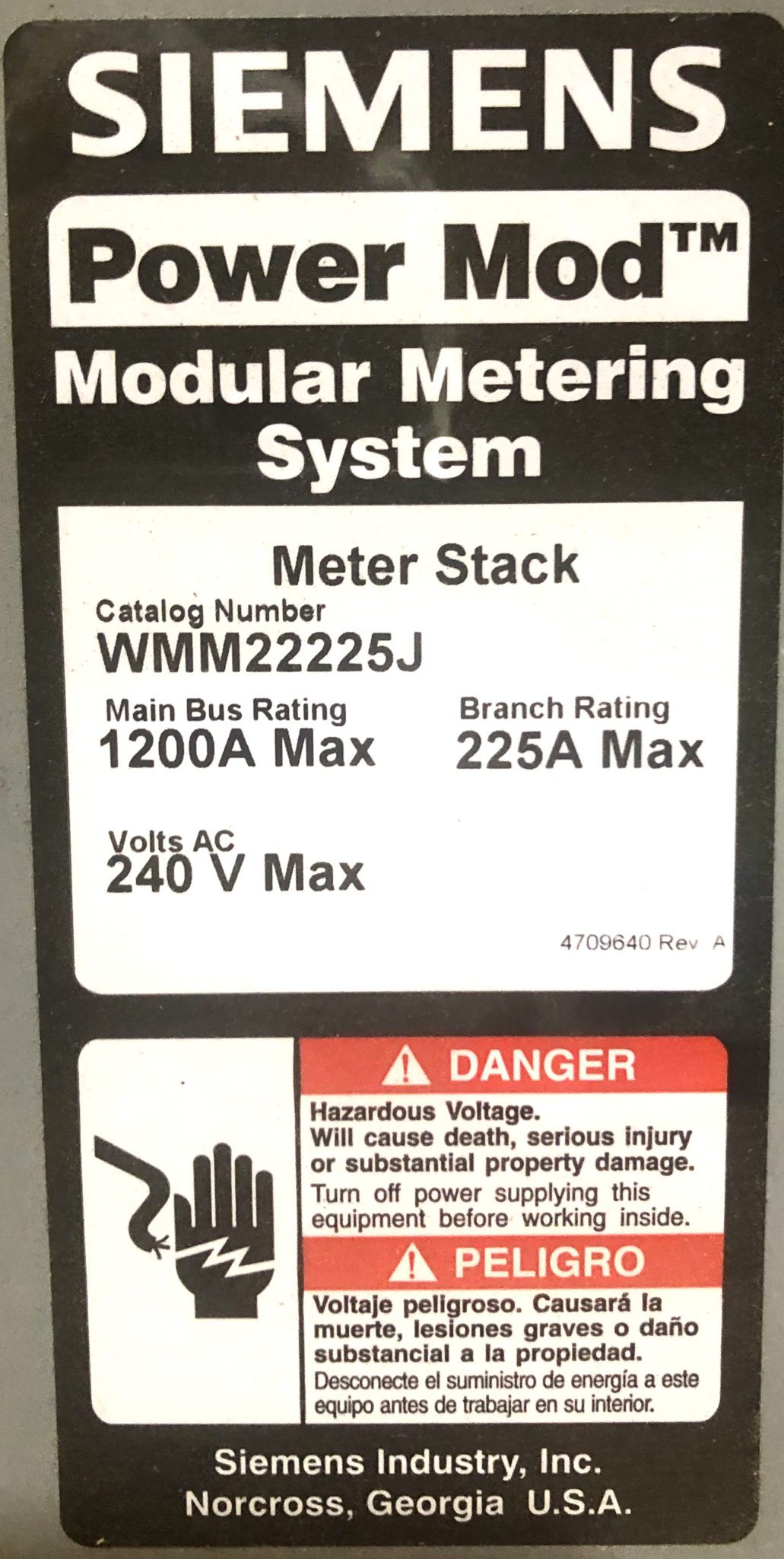 Siemens WMM22225J 3P4W 1200A 240V 2/225A Branch Meter Base (NEW)