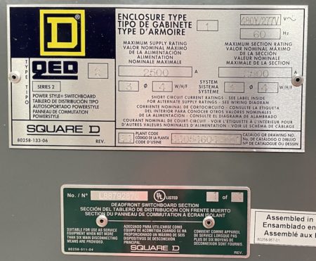 Square D SQUARED-QED-3P4W-2500A-480V-MAIN-PANEL-NEW-ERMS