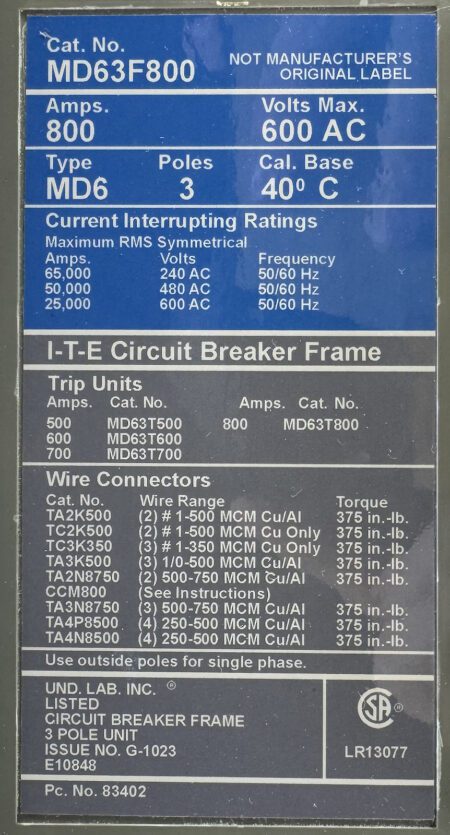 Siemens ITE MD63F800-800A-NML-50C