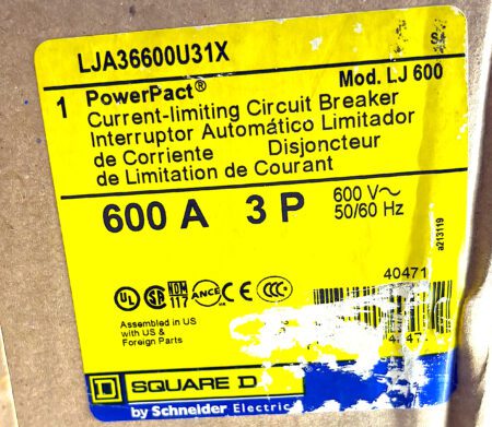 Square D LJA36600U31X 3P 600 Amp I-Line PowerPact Breaker (NEW) - Image 4