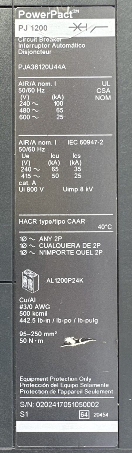 Square D PJA36120U44A-NEW-REPORT