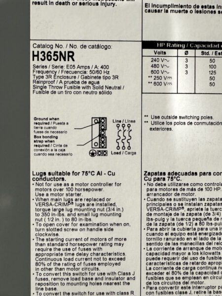 Square D H365NR-NEW-FUSES