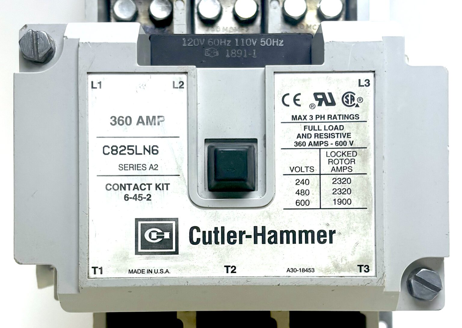Cutler Hammer C825LN6 3P 360A 600V Motor Starter w/120V Coil
