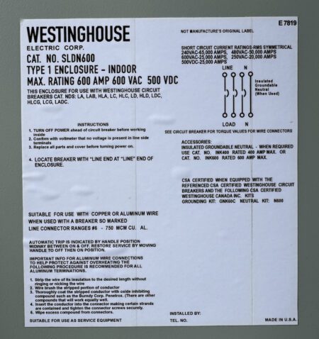 Westinghouse SLDN600-RECON-NML