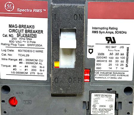 General Electric SFLA36AT0250 3 POLE 250 AMP 600 V BREAKER W/PLUG - Image 4