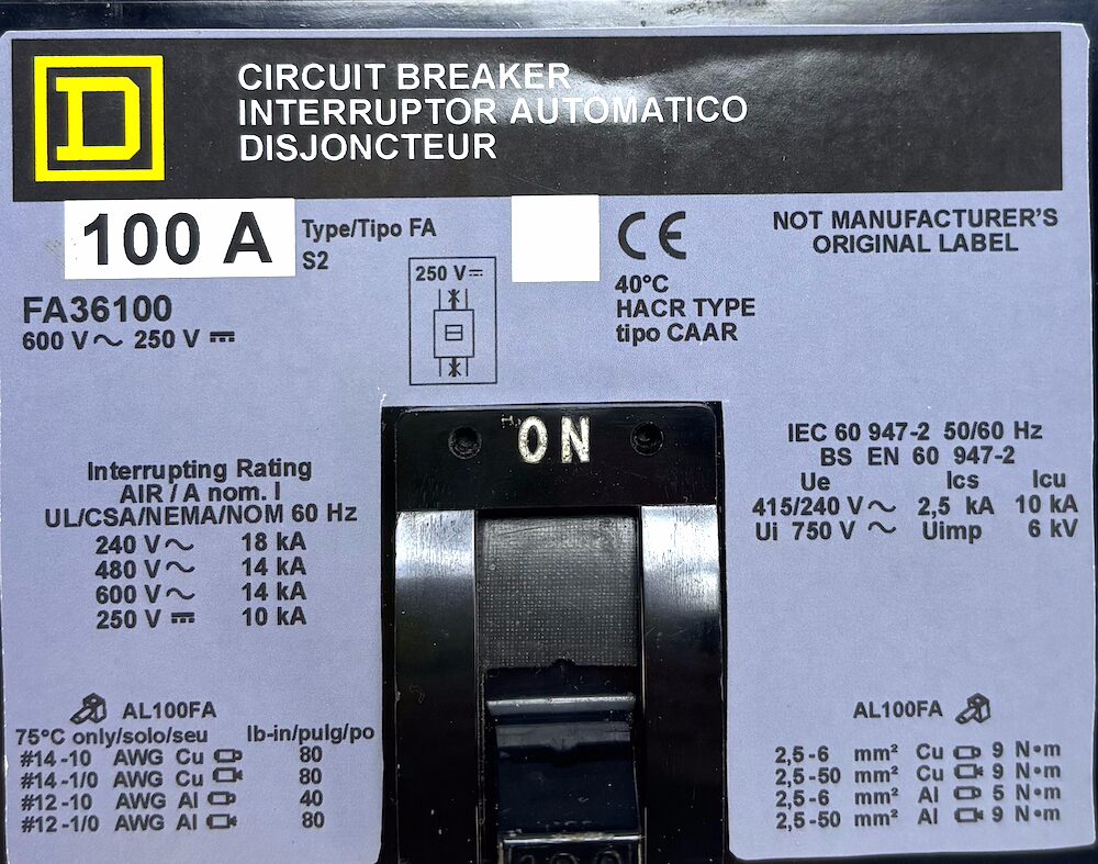 Square D FA36100 3P 100Amp 600Vac Circuit Breaker (TEST REPORT) - Image 4