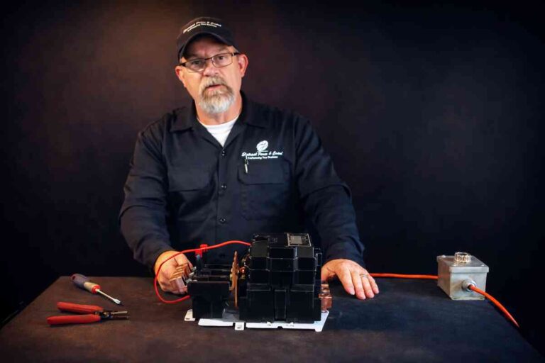 industrial motor control panel showing contactor damage during motor starter troubleshooting motor starter problems repeated motor starter overload trips