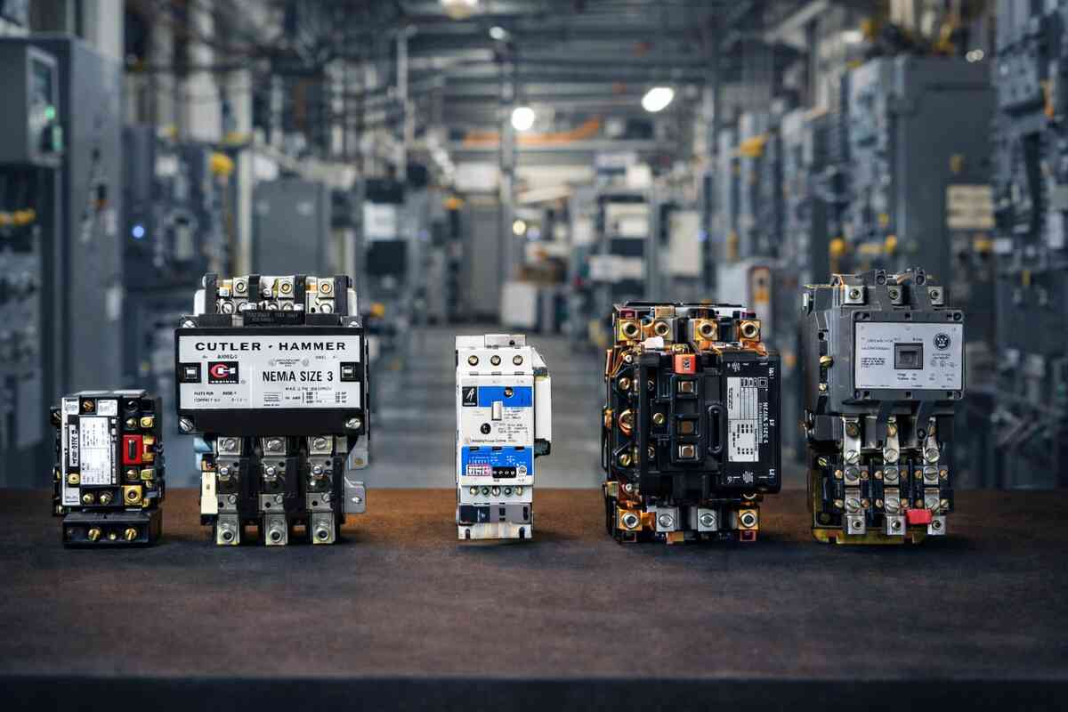 Close-up of worn contactor contacts illustrating common motor starter problems discovered during routine motor starter troubleshooting