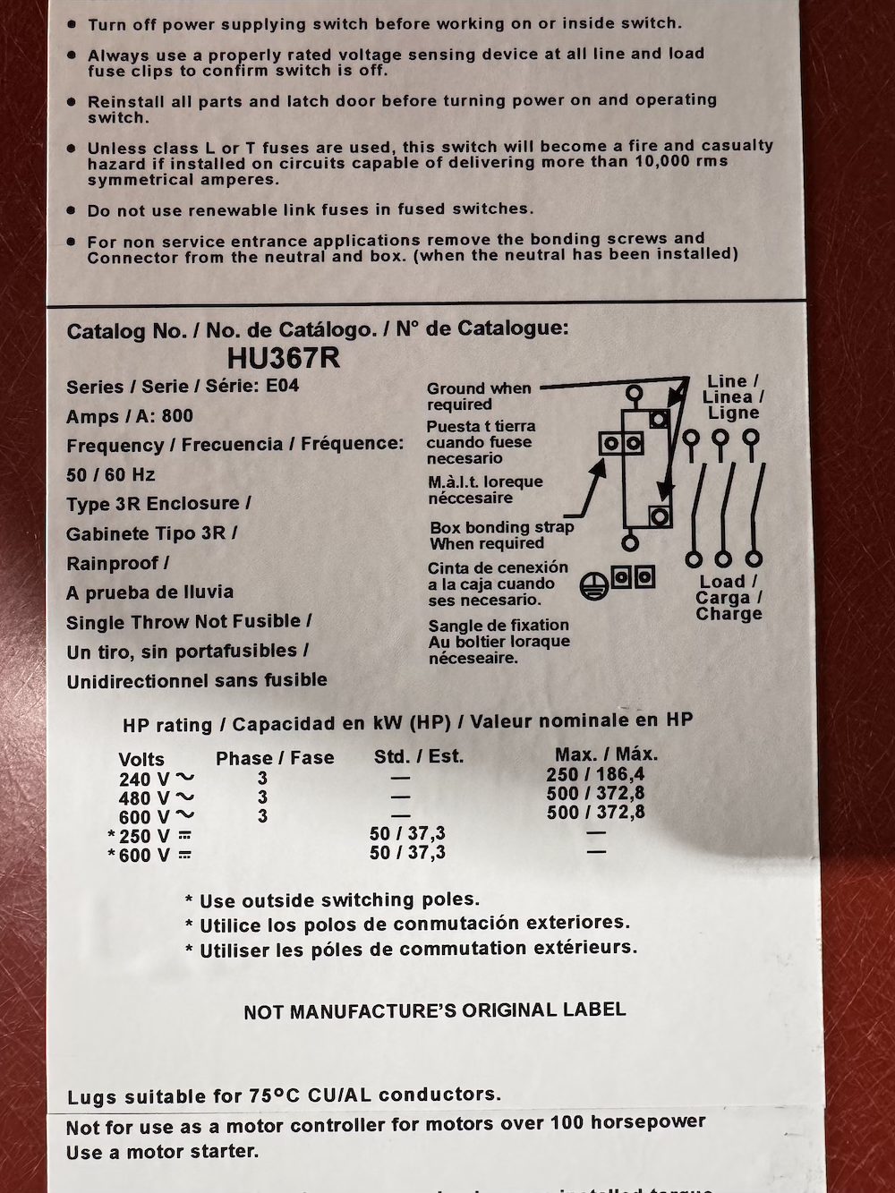 Square D HU367R-RECON