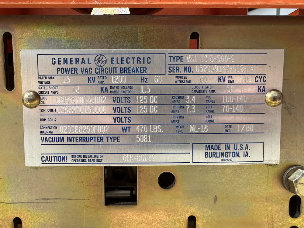 General Electric VB1 13.8-500-2-TESTED-SH