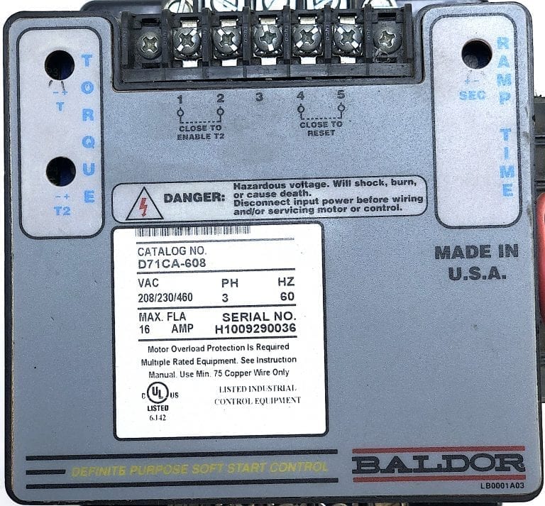 Baldor 3 Pole 16 Amp 460 Vac Definite Purpose Soft Start Control (X4 ...