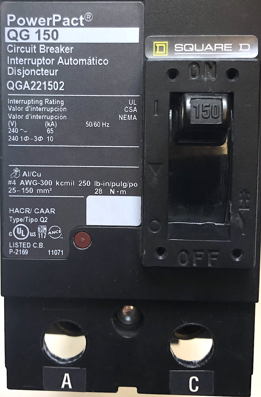 Square D QG 2 pole 150 amp 240v QGA221502 PowerPact Circuit Breaker QGA22150 QGA 