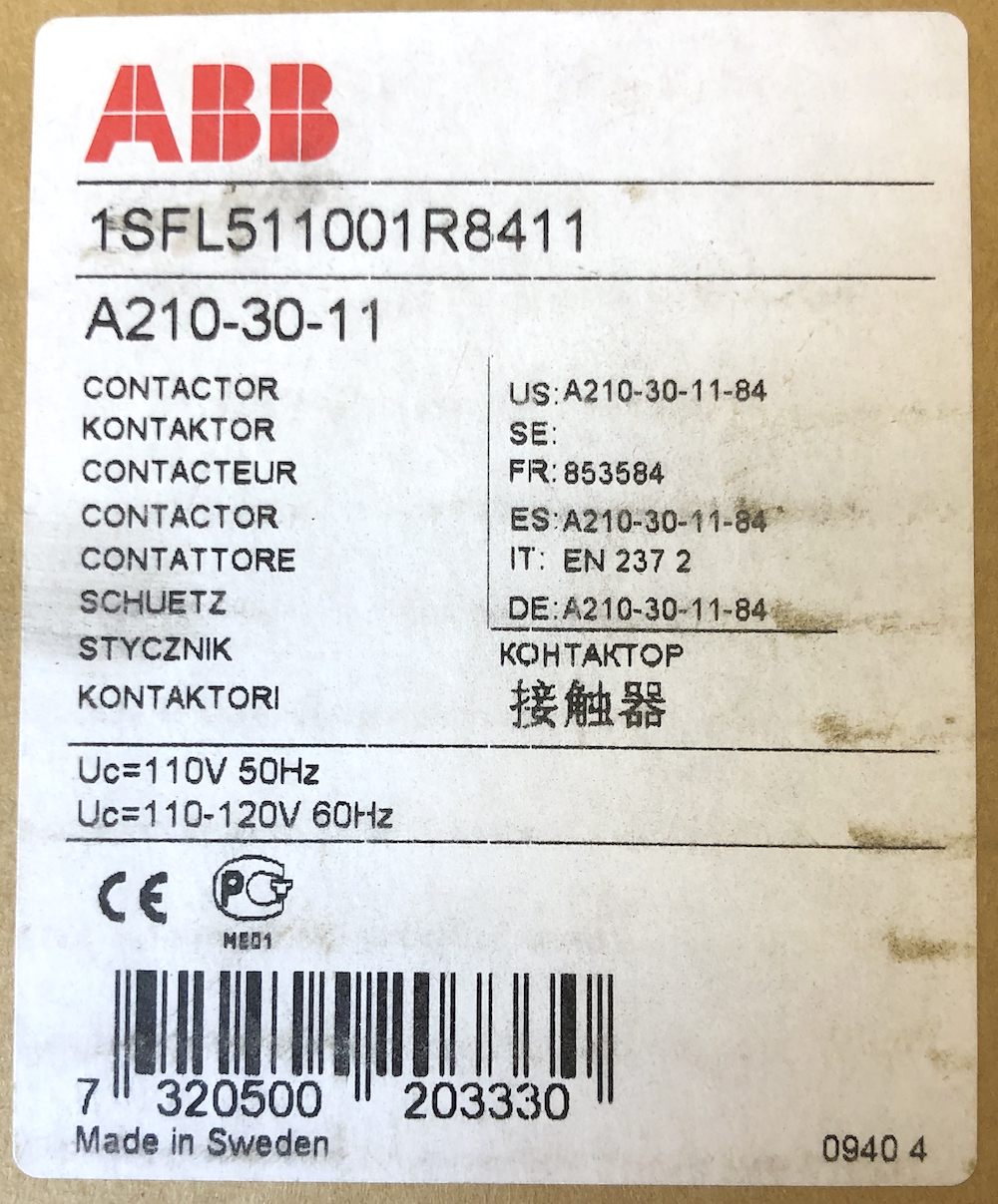 ABB Contactor A210-30-11-8 extremely clean condition Made in Sweden. 